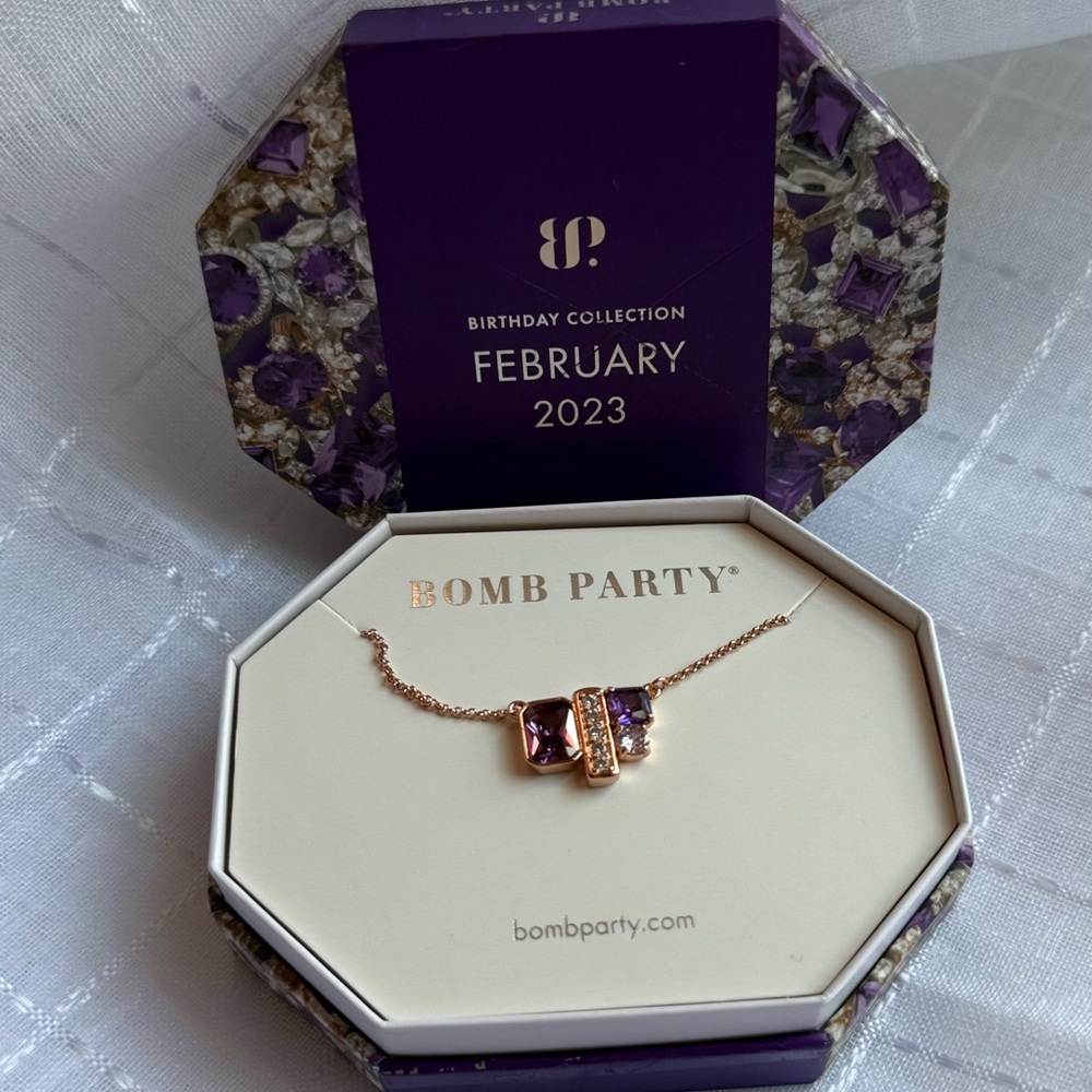 Bomb Party Trio of Beauty Rose Gold Amethyst Necklace - Picture 1 of 6